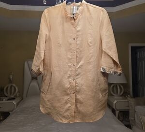 Luxe Mandarin Collar Button-Down Blouse in Champagne Bust: 20 In Lenght: 29 In.